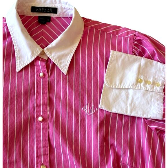 VTG ralph lauren Pink Stripe Pink button down White Cuff Preppy Dress Shirt 1X - Picture 1 of 16